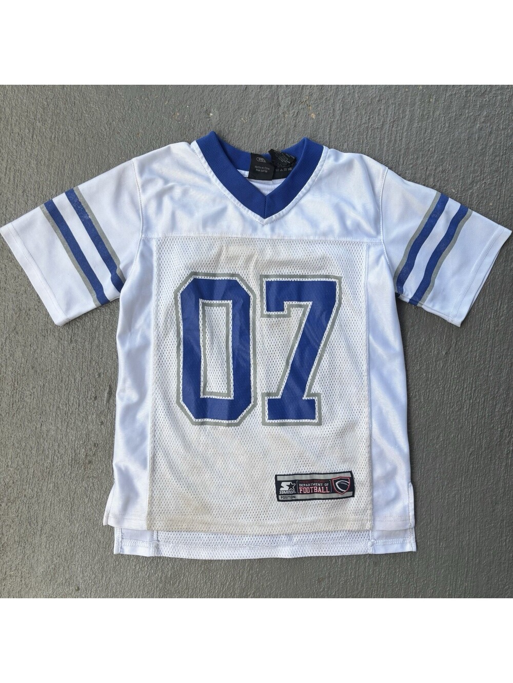 Starter Football Jersey #07 White And Blue YOUTH Boys Large 10-12